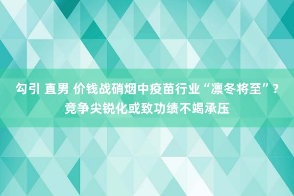 勾引 直男 价钱战硝烟中疫苗行业“凛冬将至”？竞争尖锐化或致功绩不竭承压