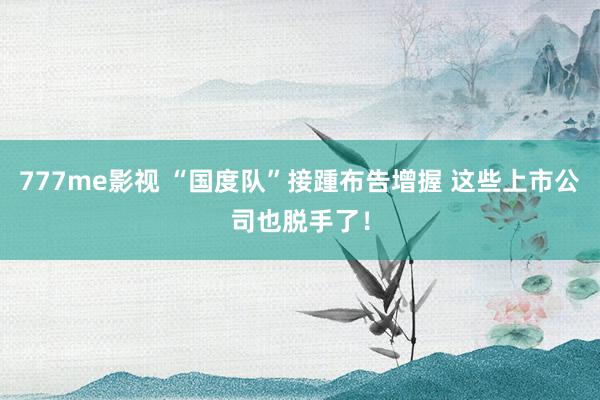 777me影视 “国度队”接踵布告增握 这些上市公司也脱手了！